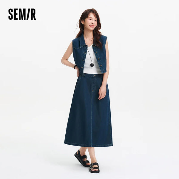 ឈុតស្ត្រី Semir ឆ្នាំ ២០២៦ អាវដៃវែងបែប Retro កអាវ និងសំពត់ចង្កេះខ្លី ឈុតសំពត់ធម្មតាបែបទីក្រុង រចនាបថប្រចាំថ្ងៃ ទន់ៗ សម្រាប់រាល់ថ្ងៃ