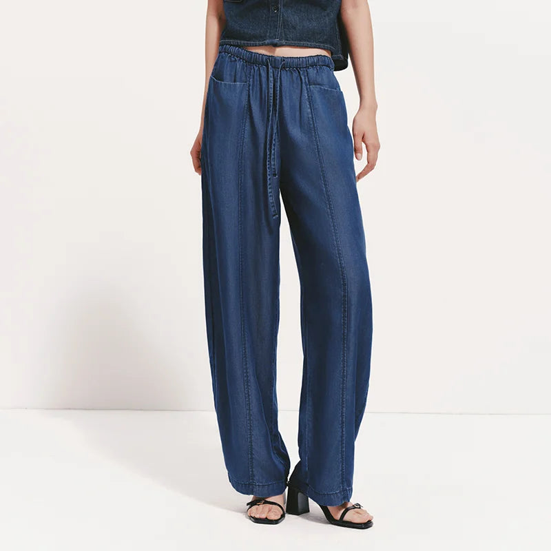 Semir Women Pants Denim Lyocell Slit Loose Elastic Waist Trendy Fashion Curved Leg 2026 Summer Casual Style Top