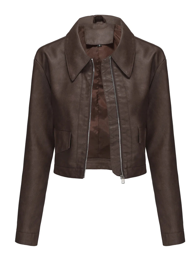 Women's Pink Short Jacket, Single Breasted Lapel PU Coat, Fashion Casual Faux Leather Jackets, Black, Beige, Brown, Coffee Tops.