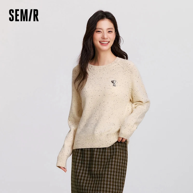 Semir Wool Blend Sweater Knit Top Women Winter 2025 Raglan Sleeve Embroidered Round Neck Cozy Trend