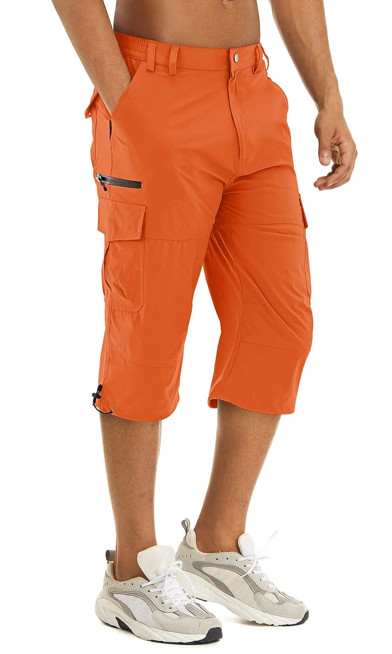 TACVASEN Men's Cargo Work Shorts Quick Dry 3/4 Length Capri Pants Multi-pockets Knee Length Trousers Summer Board Beach Shorts
