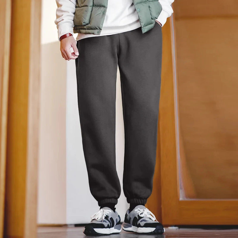 Maden Winter Fleece Sweatpants for Men Warm and Comfortable Solid Color Pants Drawstring Casual Trousers Men's Gray Pants