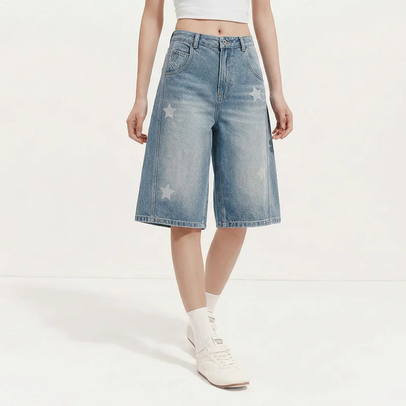 Semir Women Pants Denim Slit Vintage Distressed Loose Fit Knee Length Fashion Top 2026 Summer Wear