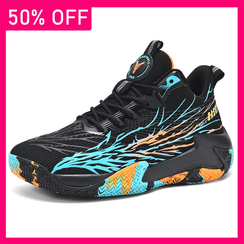 Men Basketball Shoes Flat Bottom Anti Slip Rebound Light Practical Sneakers Fashion Mesh Breathe Competitions Basketball Boots