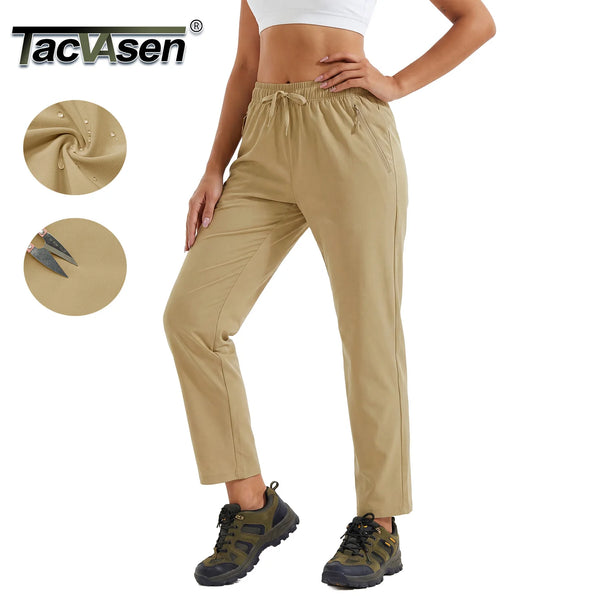 TACVASEN Women's Hiking Pants Lightweight Quick Dry UPF 50+ Water Resistant Elastic Waist Golf Travel Casual Pants Zip Pockets