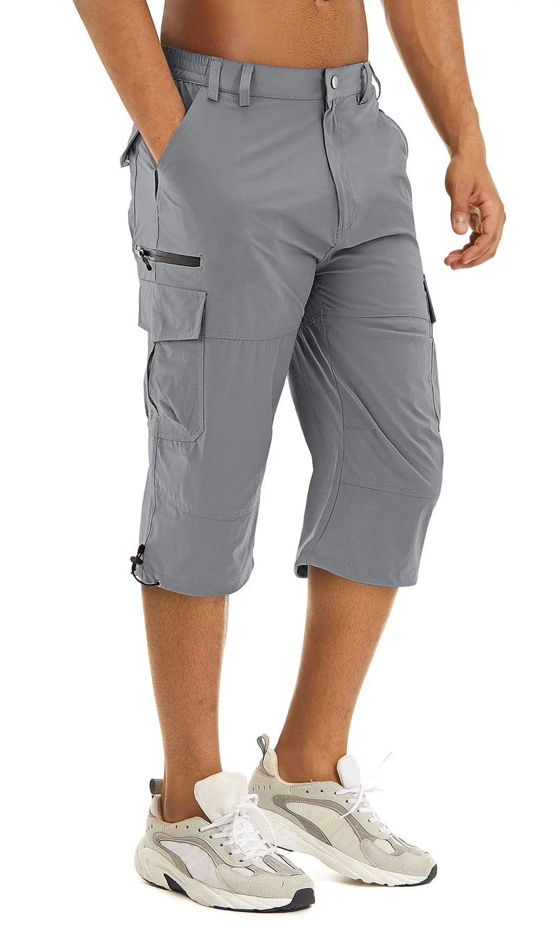TACVASEN Men's Cargo Work Shorts Quick Dry 3/4 Length Capri Pants Multi-pockets Knee Length Trousers Summer Board Beach Shorts
