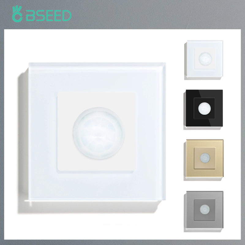 BSEED Human Body Sensor Switch Wall Lamp Switch 90℃ Infrared Motion Detector Galss Frame Plastic FrameEU Standard Light Switches