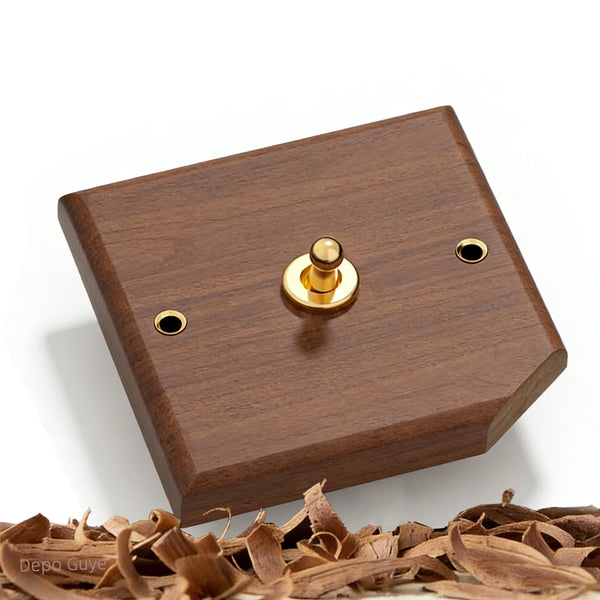 Black Vintage Walnut Wood Toggle Light Switch Socket Panel,Home Retro EU FR UK Universal Electrical Socket USB Type-C Charge