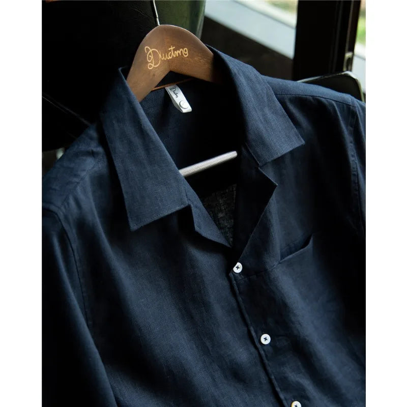100% Linen Cuban Collar Long Sleeve Shirt - Breathable, Skin - Friendly & Fade - Resistant Casual Top for Men