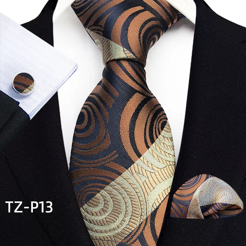2026 New Men's Jacquard Fabric Tie Set Perfect for Business/Banquets/Formal Wear/Weddings. (Tie + Pocket Square + Cufflinks)