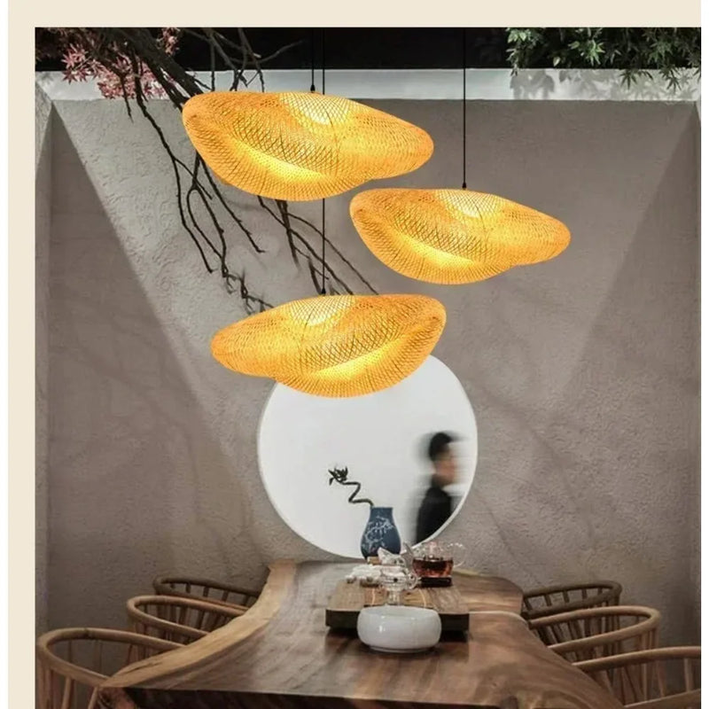 Japanese Style Pendant Light, Handmade Rattan Chandelier, Natural Woven Bamboo Wooden Lamp for Restaurant Cafe Home Decoration
