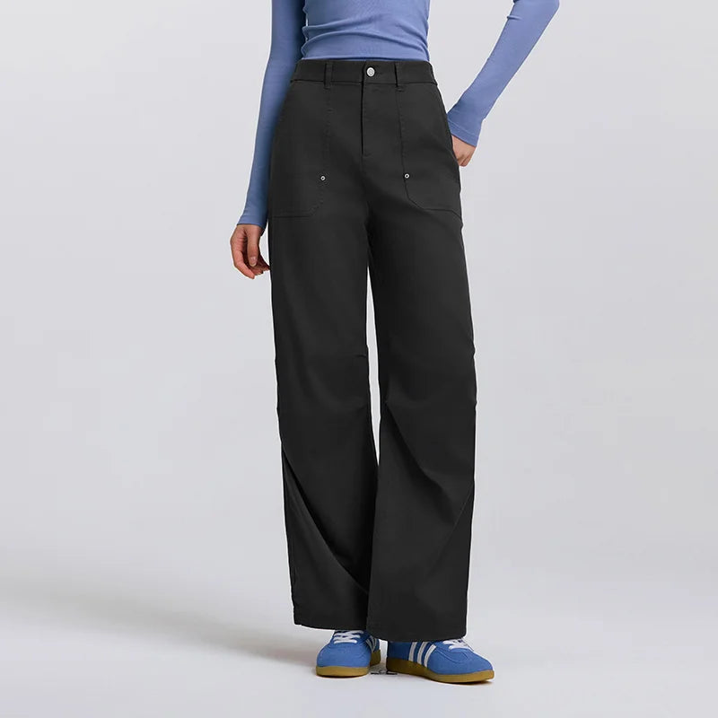 Semir Cargo Pants Women Spring Half Elastic Waist Outdoor Street Style Trendy Wide Leg Casual Versatile Fashion Trousers