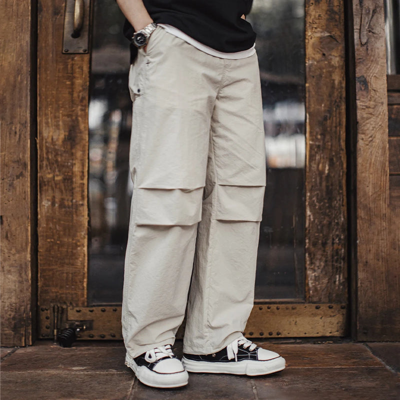 Maden New Vintage Wrinkled Paratrooper Pants Thin Elastic Waist Casual Straight Trousers for Men's Spring Versatile Sweatpants