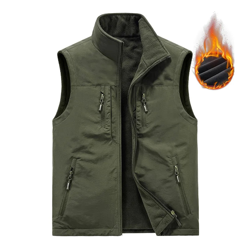 Double-Sided Vest Autumn Winter Thickened Fleece Men's Vest Jacket Warm Outerwear Slim Fit Casual Style Daily