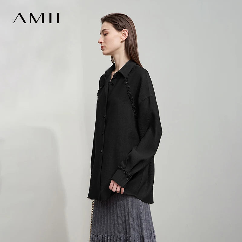 អាវ AMII រចនាបែប Minimalism រដូវស្លឹកឈើជ្រុះឆ្នាំ ២០២៥ អាវថ្មីសម្រាប់នារីការិយាល័យ អាវរលុង ស្មាទម្លាក់ រោមចៀម ដៃវែង អាវធម្មតា 12523099