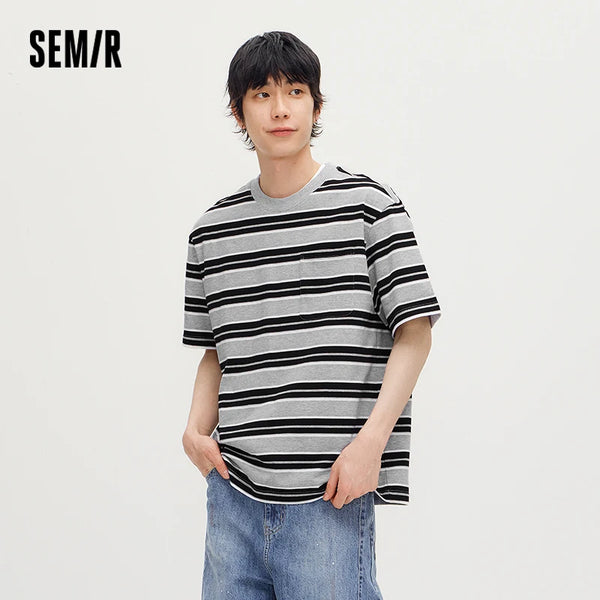 អាវយឺតបុរស Semir កប្បាសប៉ាក់ឆ្នូតដៃខ្លី រចនាបថប៉ាក់ រដូវក្តៅ ឆ្នាំ២០២៦ ទាន់សម័យ ទាន់សម័យ ងាយស្រួលប្រើ ទាន់សម័យ
