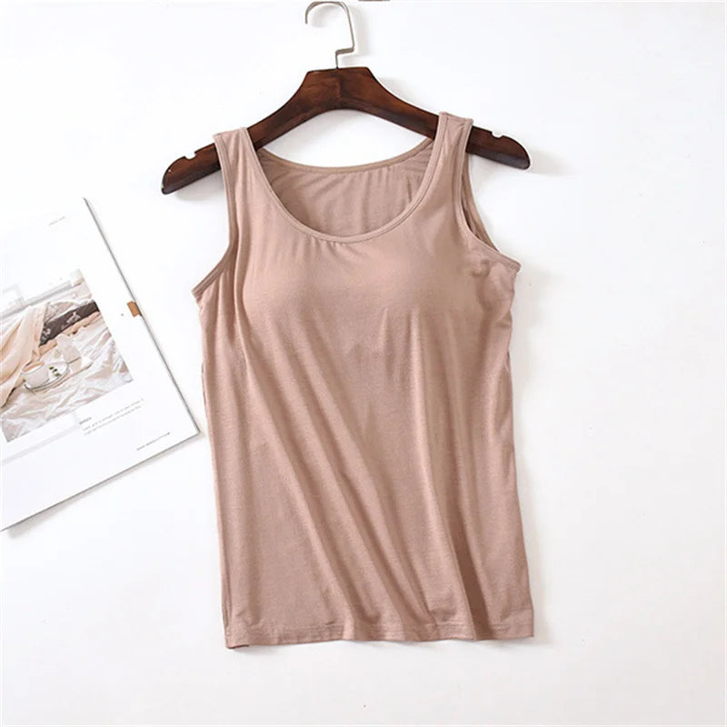 Lingerie Women Sleep Tops Summer Modal Sleeveless Sleepwear Casual Chest Pad Nightwear One Piece Pajamas Bottoming T-shirt S-3XL