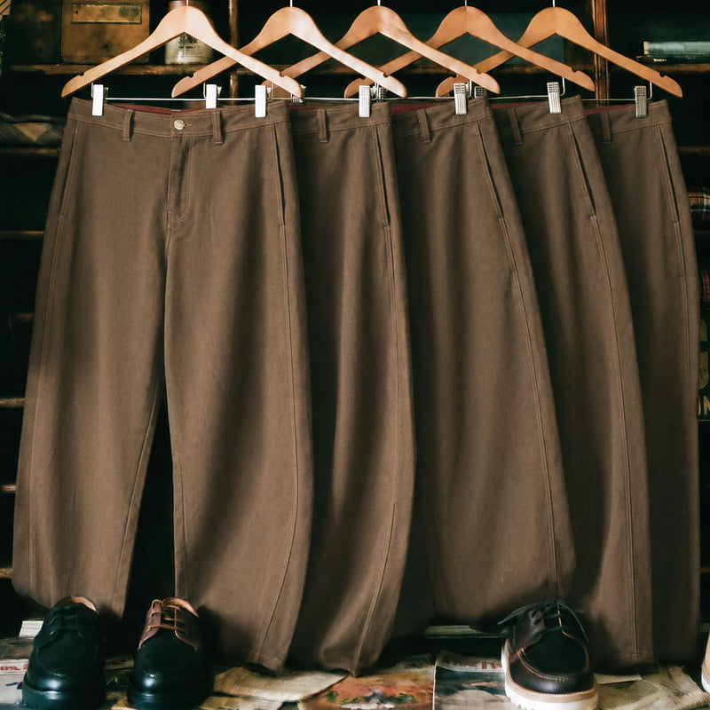 ខោ Maden សម្រាប់បុរស ខោជើងវែងពណ៌ Khaki ទម្ងន់ធ្ងន់ សម្រាប់ធ្វើការ ខោ Vintage Bootcut ខោជើងវែង ខោ Baggy Fit Casual Streetwear បែបអាមេរិកាំង Retro