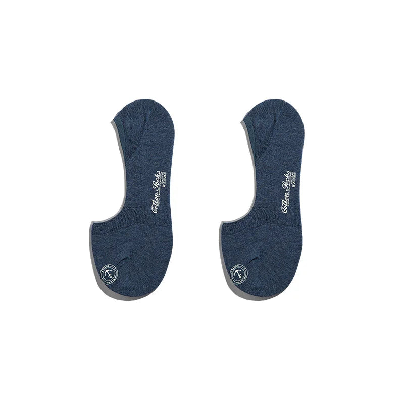 Maden Men’s 3 Pack Pair Summer Cotton Socks Boat Non-Slip Silicone Invisible Boat Socks Ankle Socks White Khaki Blue