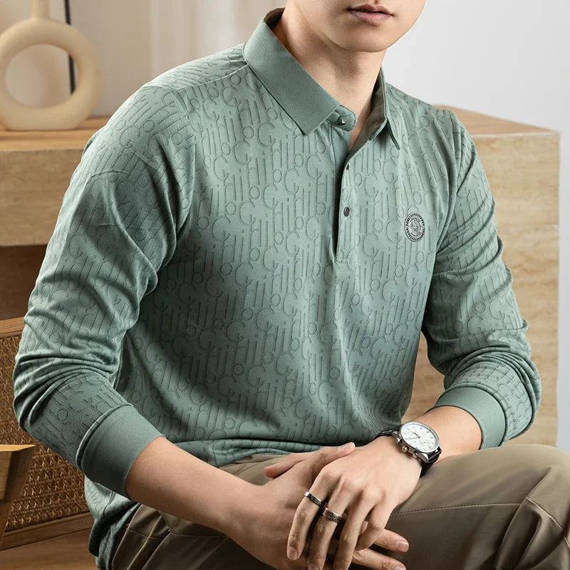 Mens Mesh Fabric Polo Shirt Short Sleeve Turn Down Collar Allover Letter Print Chest Embroidery Relax Fit Office Top
