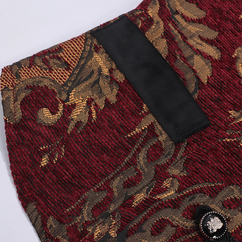 Punk-style Men's Red Sleeveless Suit Vest, Single-breasted V-neck Court/Gothic Vests, for Cosplaying Medieval Vintage Waistcoat.