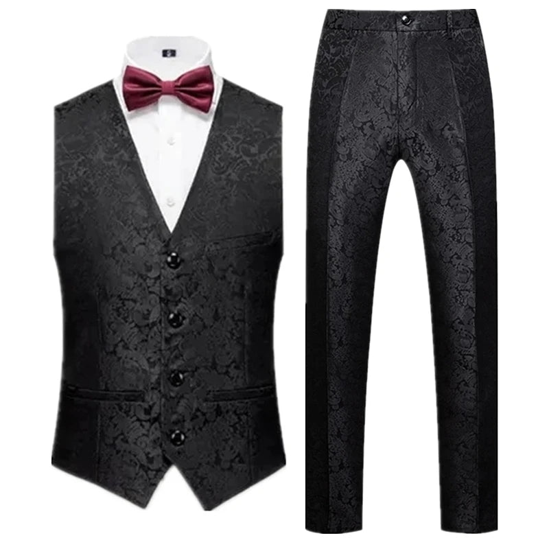 2026 New Men's Sleeveless Vest with Trousers, Wedding Party 2-Piece Set, White, Black, Red, Purple, Asian Size M-6XL