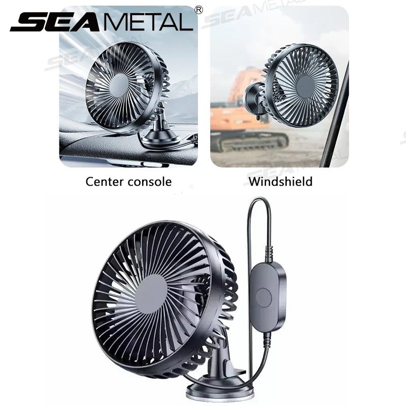 SEAMETAL Suction Cup Car Fan 360° Rotatable USB Interface Low Noise 3-Speed Control Powerful Cooling Fan for Car Home Office