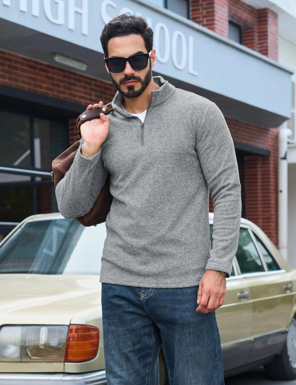 TACVASEN Men's Quarter Zip Up Fleece Pullover Warm Windproof Sweaters High Stand Collar Polyester Sweatshirts Fit Hike And Golf