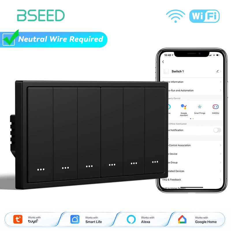 BSEED E Series Smart WIFI Light Switch 1/2/3/4Gang Smart Click Button Switch For Stairs Plastic Frame Tuya Smart Life Control