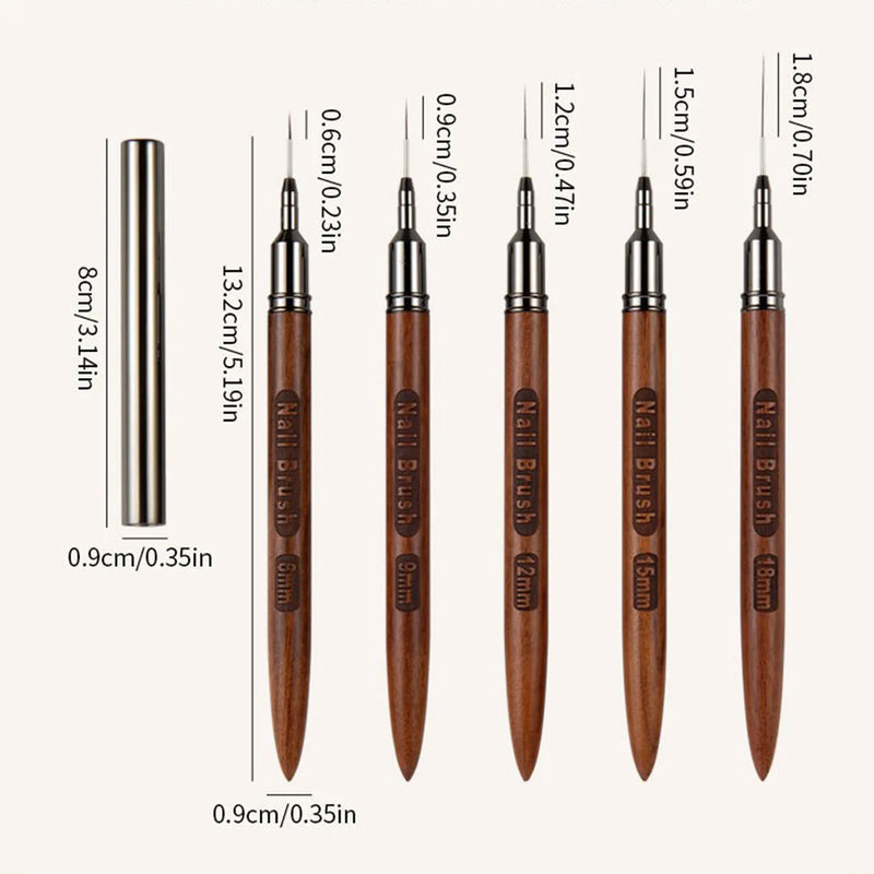 5pcs/pack Nail Brush Wood Handle Gel Nail Art Liner DIY Painting Brush Drawing Lines Stripe Painting Pen UV Gel Manicure Tool