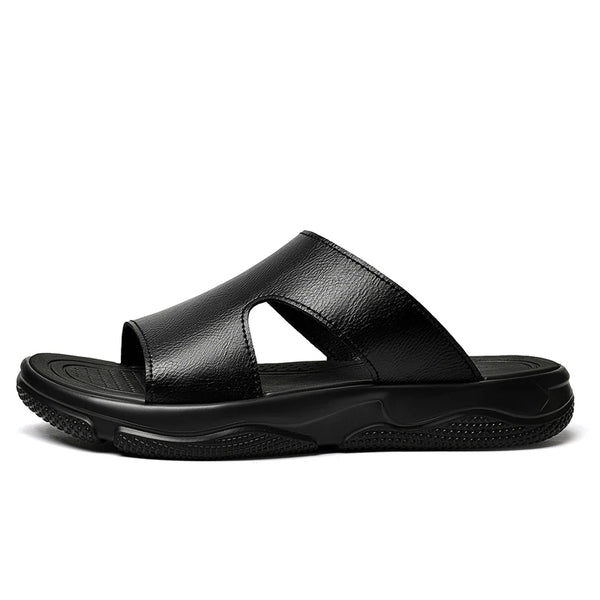 Men's Leather Slide Sandals Non-slip Thick Sole Casual Slippers Summer Outdoor Beach Shoes Breathable Lightweight Footwear