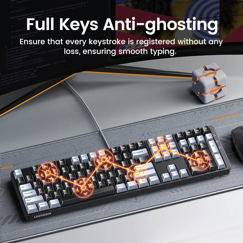 SUPER DEALS for KR UGREEN Wired Mechanical Keyboard 108 Keys Red Switch Black & Gold Korean/Russian Layout for Gaming Office