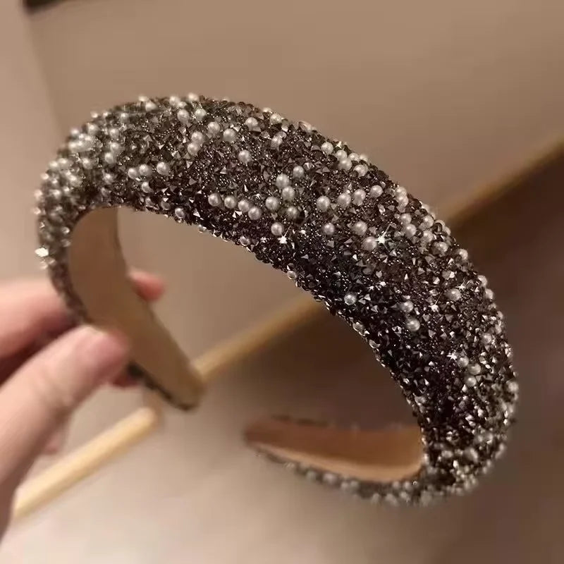 Luxury Pearl Rhinestone High‑Crown Headband Versatile Face‑Slimming Hair Hoop Women Broken Hair Finishing Hair Accessories