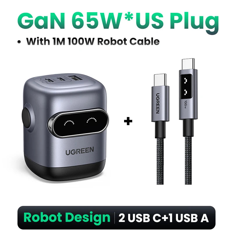 【US Plug】UGREEN 30W GaN Charger 2nd Gen Robot QC4.0 3.0 PPS PD3.0 Fast Charger For iPhone 18 17 16 Pro Max Samsung Xiaomi iPad