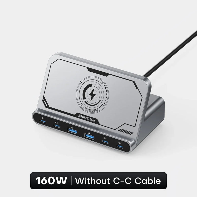 ស្ថានីយសាកថ្មឥតខ្សែ USB 160W ឆ្នាំងសាកឥតខ្សែ 65W PD PPS 45W GaN ឆ្នាំងសាករហ័សសម្រាប់ iPhone 15 14 Pro Samsung កុំព្យូទ័រយួរដៃថេប្លេត