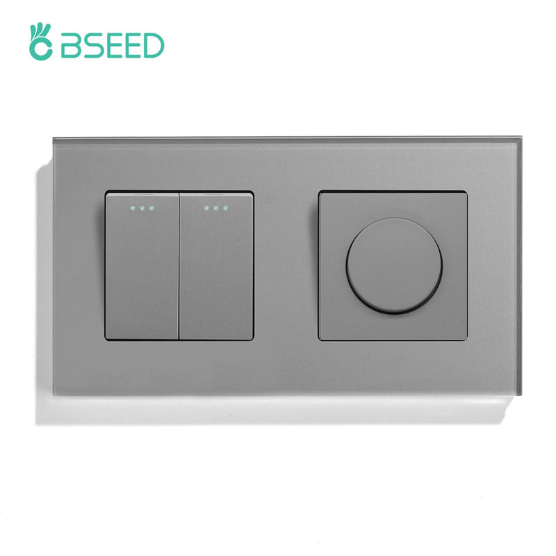 BSEED Mechanical Wall Light Switches 1/2/3Gang 1Way Plus Dimmer Switch Led Dimmable Switch EU Standard Glass Frame 10A