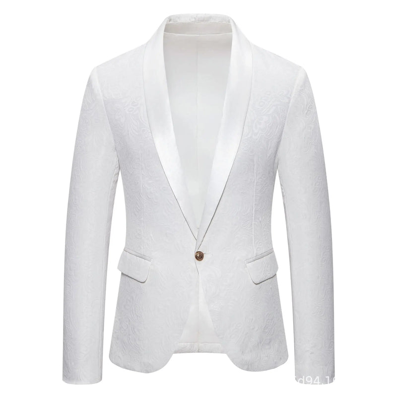 Men's Red Long-sleeved Suit Jacket, Black Collar Single-button Formal Coat, Available in Blue, Purple, Green, and White Blazers