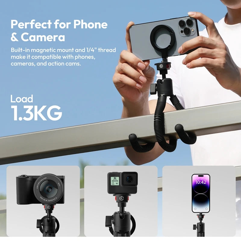 ជើងកាមេរ៉ា Ulanzi MT-30 ដែលអាចបត់បែនបានសម្រាប់កាមេរ៉ា DSLR iPhone ជើងកាមេរ៉ា MagSafe សម្រាប់ការធ្វើដំណើរក្រៅផ្ទះ ការផ្សាយផ្ទាល់ Vlog