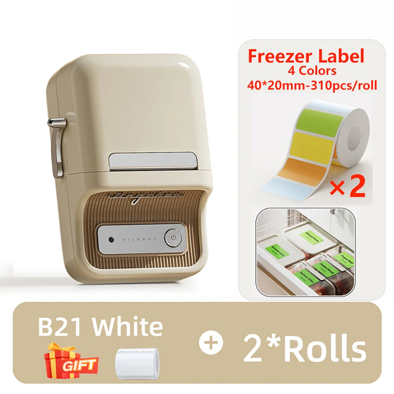 NIIMBOT B21 Kitchen Label Printer 20-50mm Wireless Thermal Label Maker with Freezer Labels Inkless Adhesive Sticker for Home