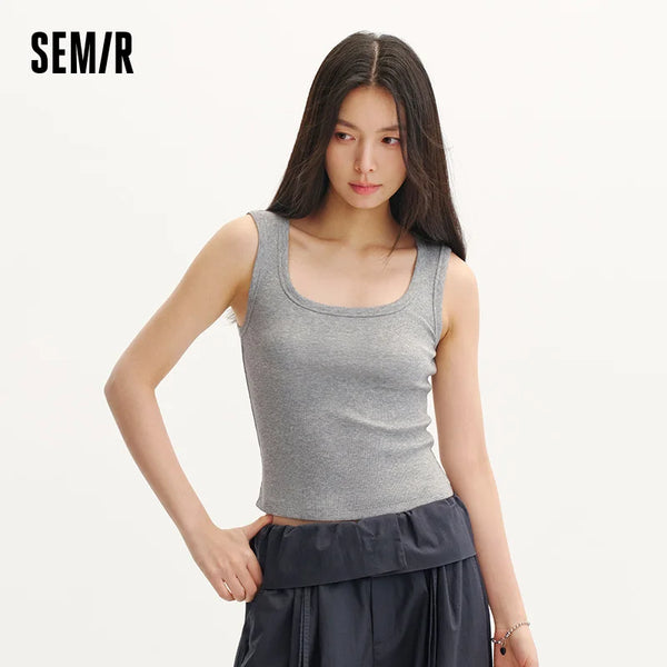 អាវខ្លី Semir សម្រាប់នារី 2026 កខ្លីរាងអក្សរ U ត្រជាក់ស្រួល ស្លីម សាមញ្ញ ពាក់បានច្រើនយ៉ាងជារៀងរាល់ថ្ងៃ