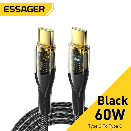 Essager 100W 60W USB C To Type C Cable Fast Charging Wire Cord For Macbook iPad Samsung Huawei Xiaomi POCO PD 5A Type-C Cable 60W Black Cable