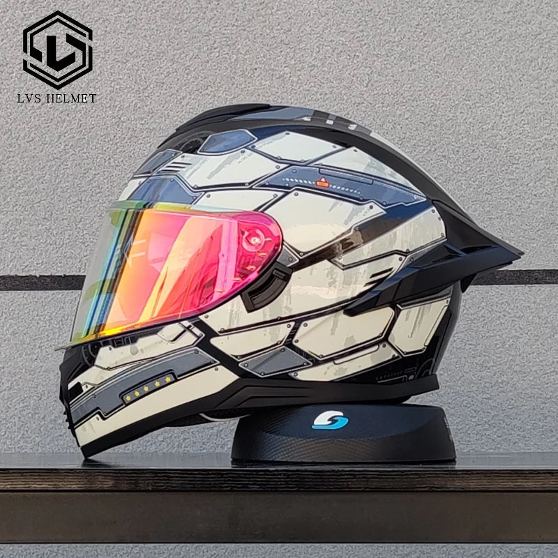 LVS high-quality adult motorcycle helmet with double lenses and full coverage track helmet, personalized large tail wing DOT