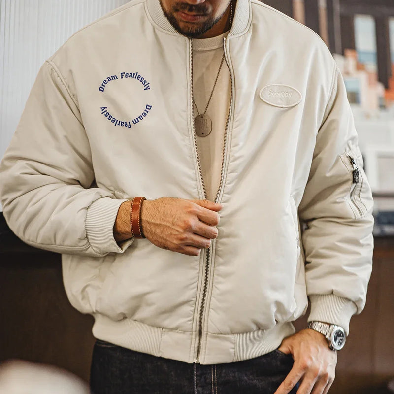 Maden New Retro MA1 Bomber Jacket Solid Color Zippered Cotton-padded Pilot Jacket Warm Baseball Coat for Autumn and Winter Parka