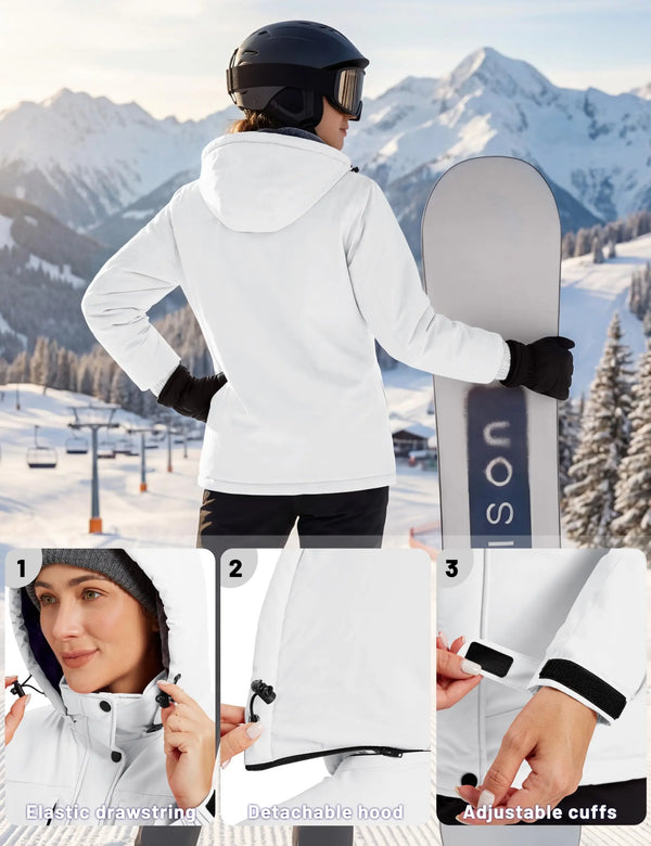 TACVASEN Winter Fleece Lined Warm Waterproof Ski Coat Womens Windproof Outerwear For Hiking And Fishing Jackets With 5 Pockets