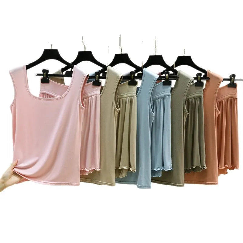 Women's Pajamas Modal Wide Shoulder Double U-neck Vest Shorts Two-piece Set Loose Plus Size Home Suit  Pijama Mujer M-6XL