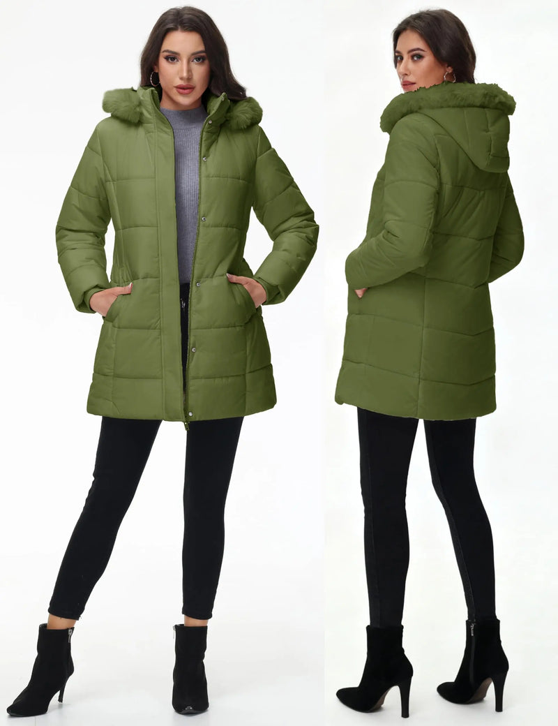 TACVASEN Womens Waterproof Long Parka Coat Shearling Fleece Lined Winter Warm Outdoor Coat Removable Hooded With 3 Pockets Coat