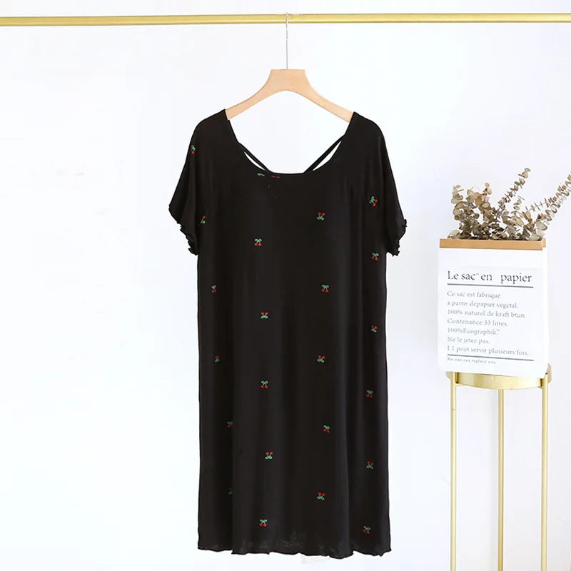 Modal Comfortable Chest Pad Sleep Shirts Short Sleeve Summer Night Dress Women Cute Printed Sleepwear Nightgowns Ladies Nighty