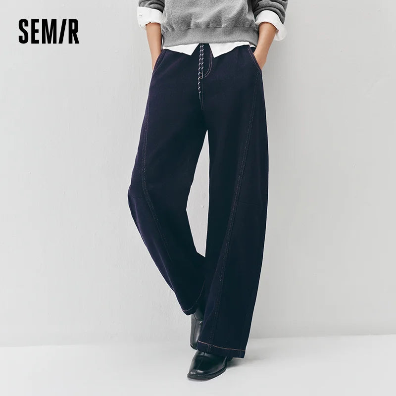 Semir Women Jeans Loose Fit Barrel Leg Full Length Soft Touch 2026 Winter Comfort Fit Denim Fabric Everyday Style