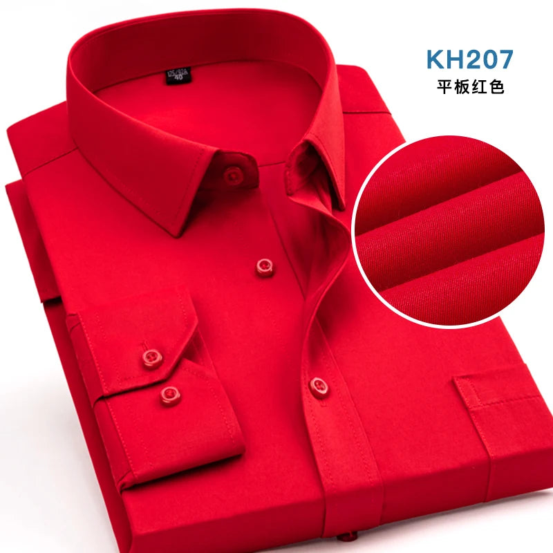 White Men Twill Long Sleeve Shirt,Single Breasted Lapel Asian Size Shirts,Wedding/Business/Office/Casual Tops Camisas,M-8XL 9XL