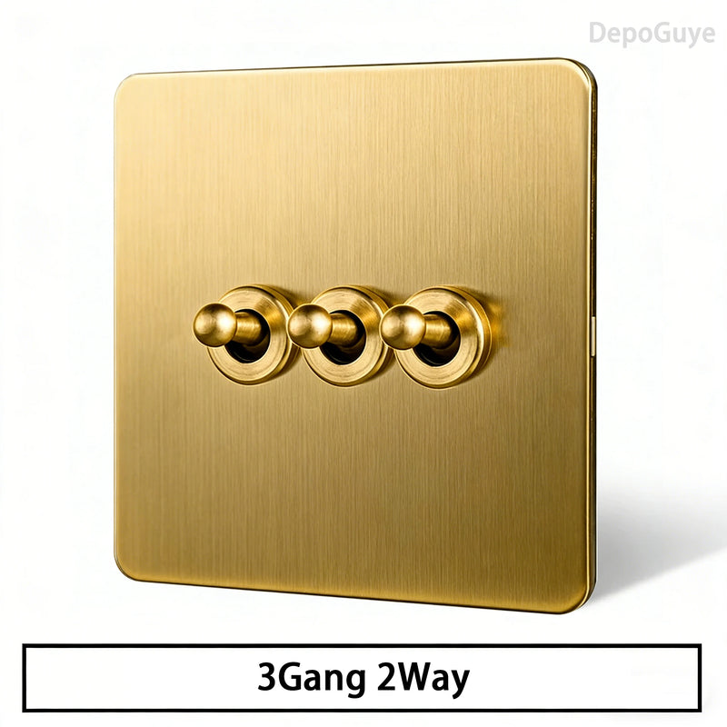 Stainless Steel Panel Retro Toggle Light Switch Gold/Black/White Wall Lamp Brass Lever EU UK Standard 1-4Gang Home Decoration